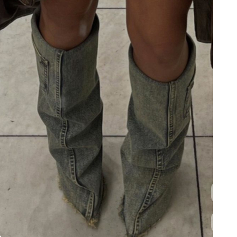 Women'S Fashion Winter 2026 - Denim apontou toe joelho calças altas