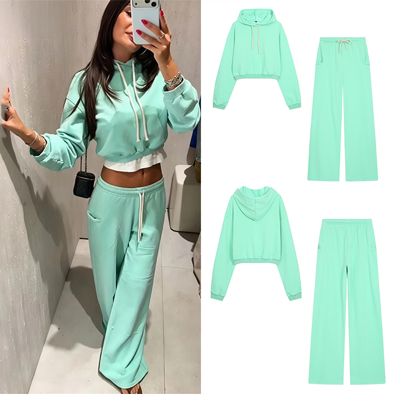 Women'S Fashion Sweatshirts - Conjunto de Moletom Cropped Fluorescente Feminino