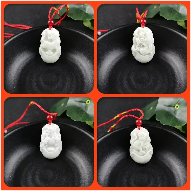 Women Fashion Jewellery - Zodíaco chinês esculpido jade pingente colar