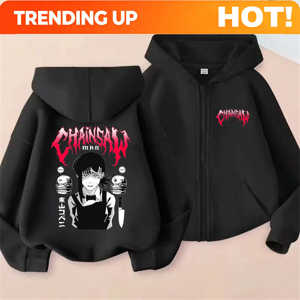 Women'S Fashion Zip Hoodie - Moletom com Zíper Personalizado Anime Chainsaw