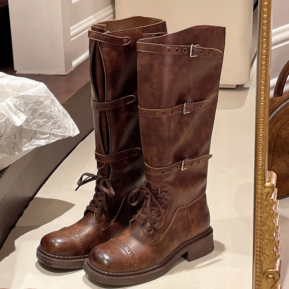 Women'S Fashion Leather Boots - Botas altas de joelho femininas vintage