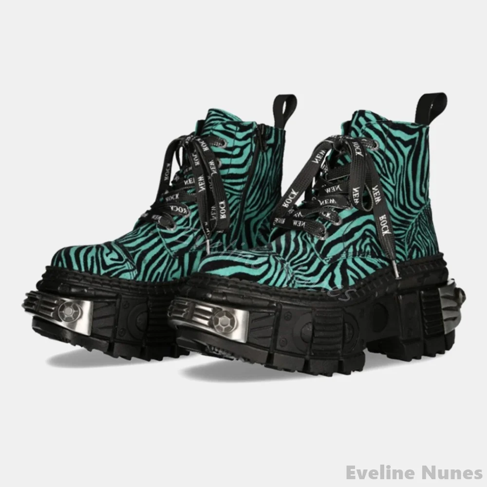 Women'S Fashion Leather Boots - Retro contraste cor leopardo impressão punk