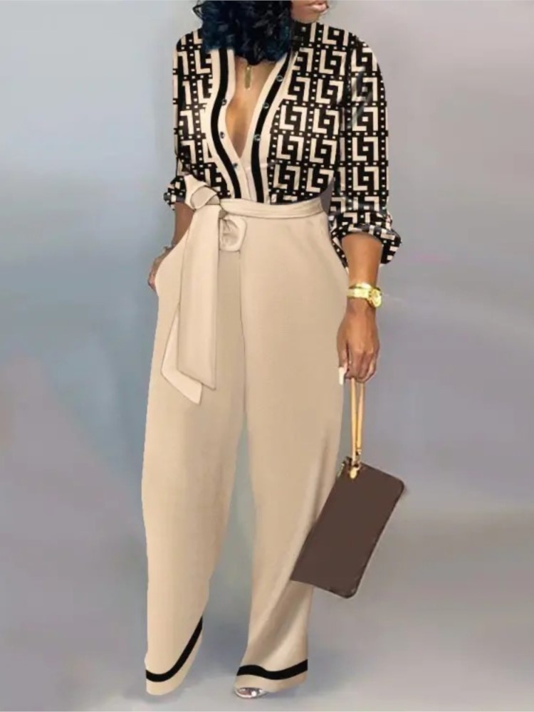 Women'S Fashion Overalls - Moda feminina carta impressão manga longa