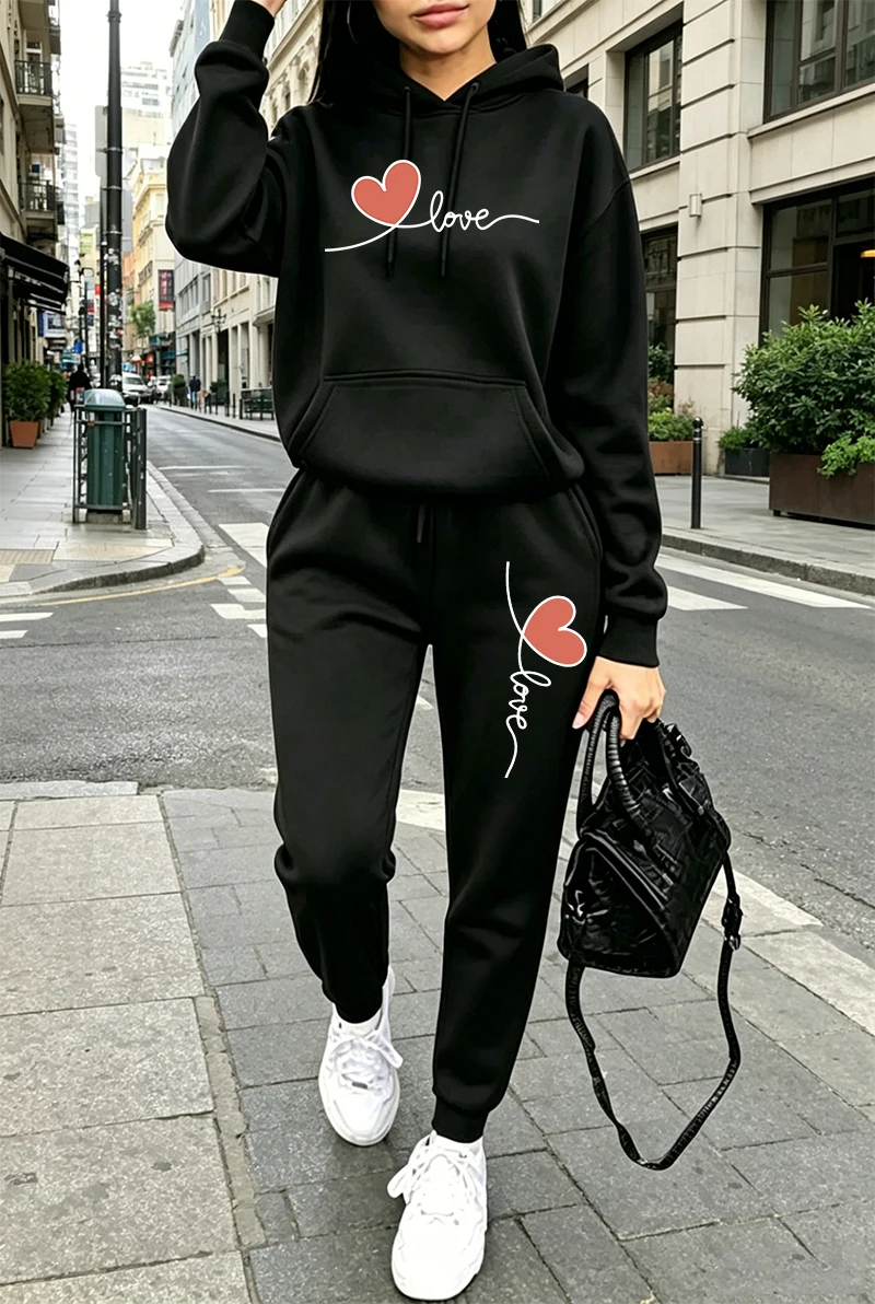 Women'S Fashion Sweatshirts - Conjunto de Moletom Feminino Estampado Casual