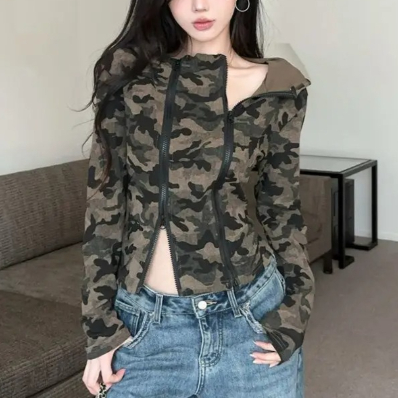 Feminino camo zip-up hoodie re - Women'S Fashion Zip Hoodie avaliação e preço