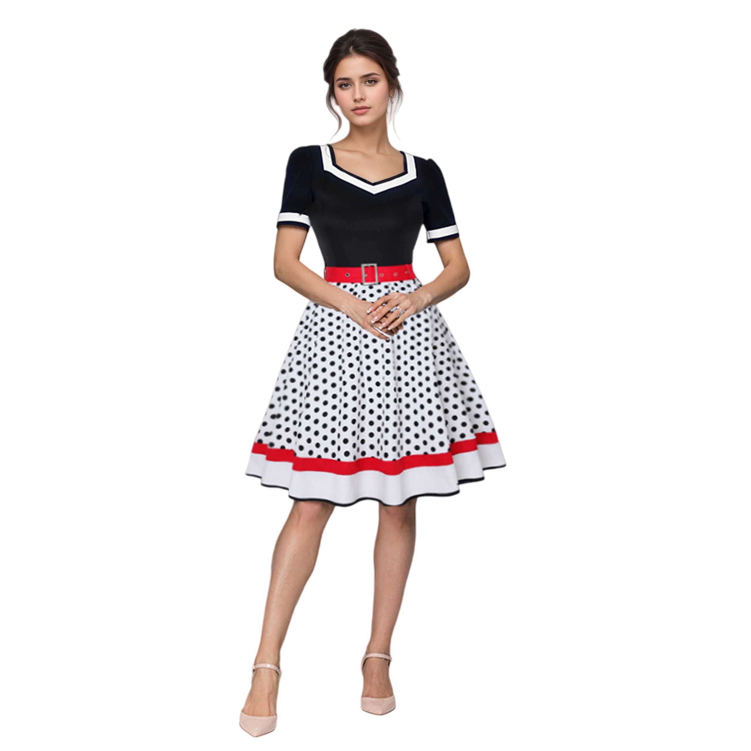 Vintage com decote em v manga  - Women'S Fashion In The 50S avaliação e preço