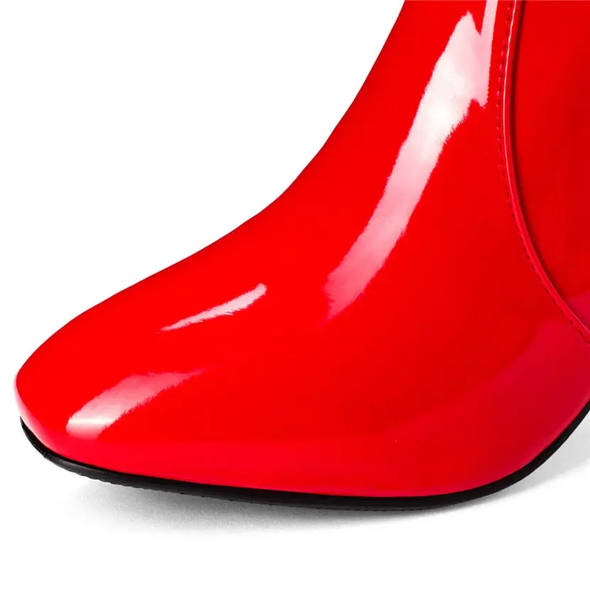 Vermelho branco couro de paten - Women'S Fashion Leather Boots avaliação e preço