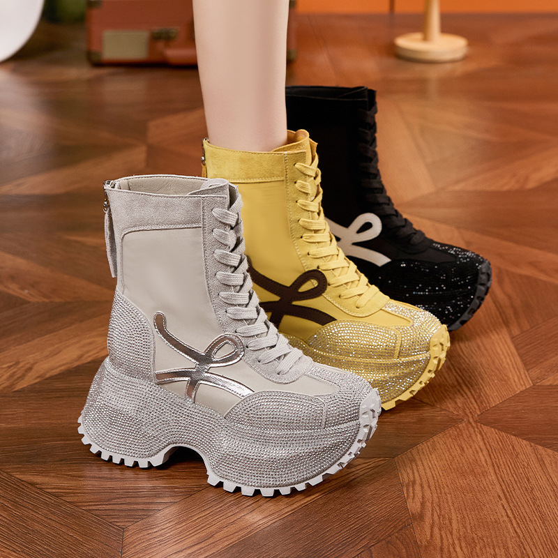Botas femininas de sola grossa - Women'S Fashion Leather Boots avaliação e preço